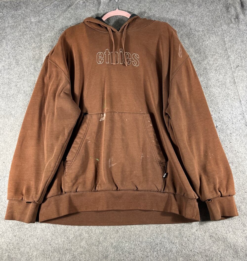 VTG 90s Etnies Nicholas Hoodie Mens XL Brown Waffle Lined Skateboard Sweatshirt